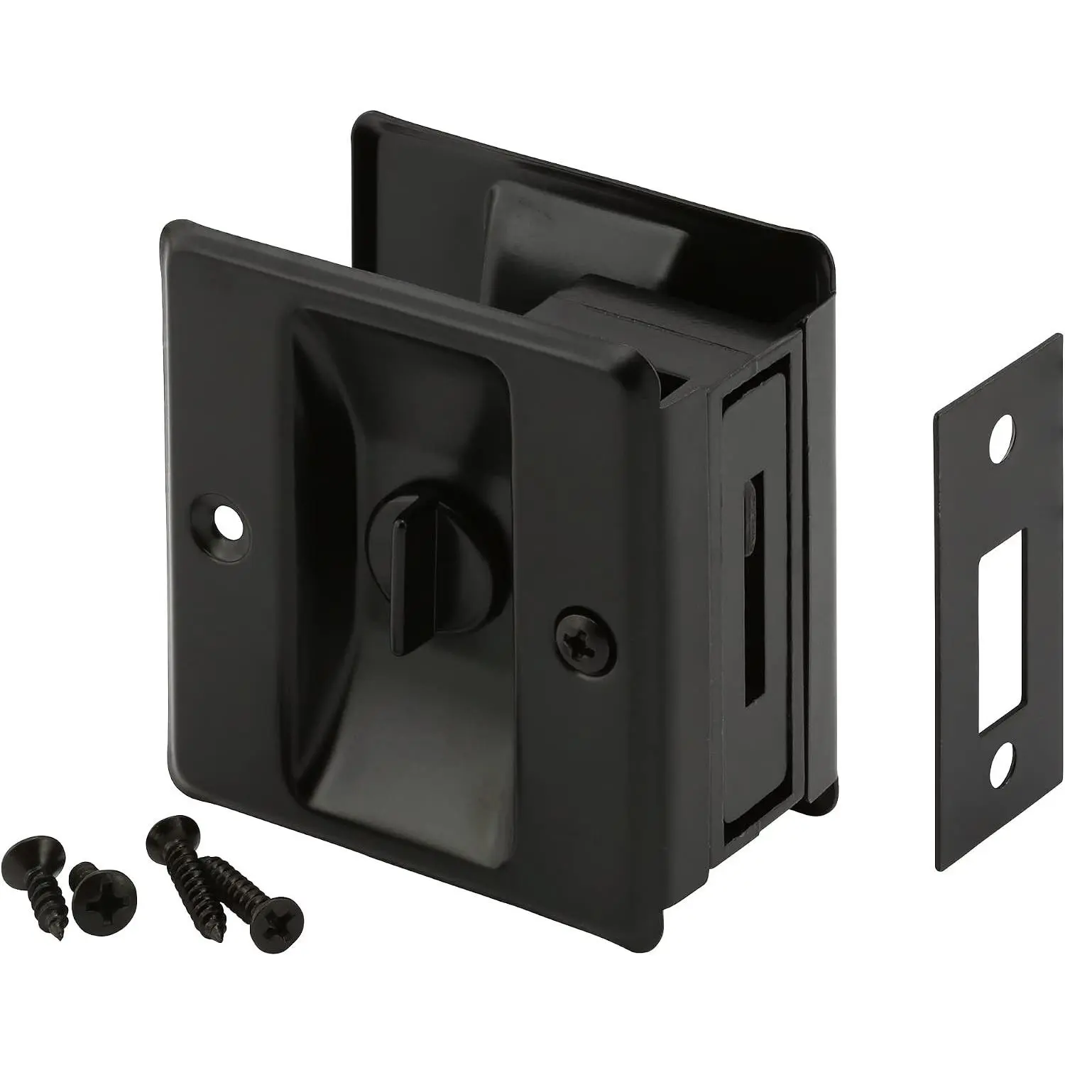 N 7578 Pocket Door Privacy Lock with Pull, Matte Black Finish | Single Pack