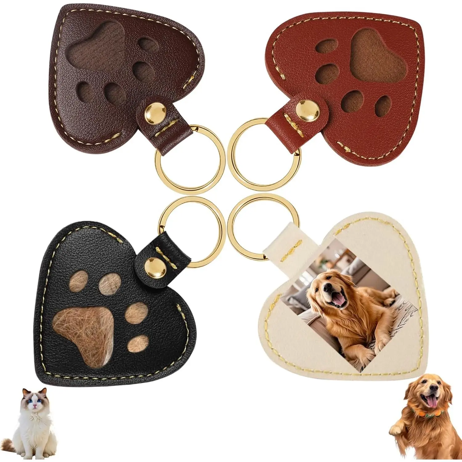Memorial Heart : 4 count White Storage  Keyring | Leather Memorial  Holds 3g  Per  & 1.2×1.5" Photo Insert -  Remembrance  for   Owners Backpacks