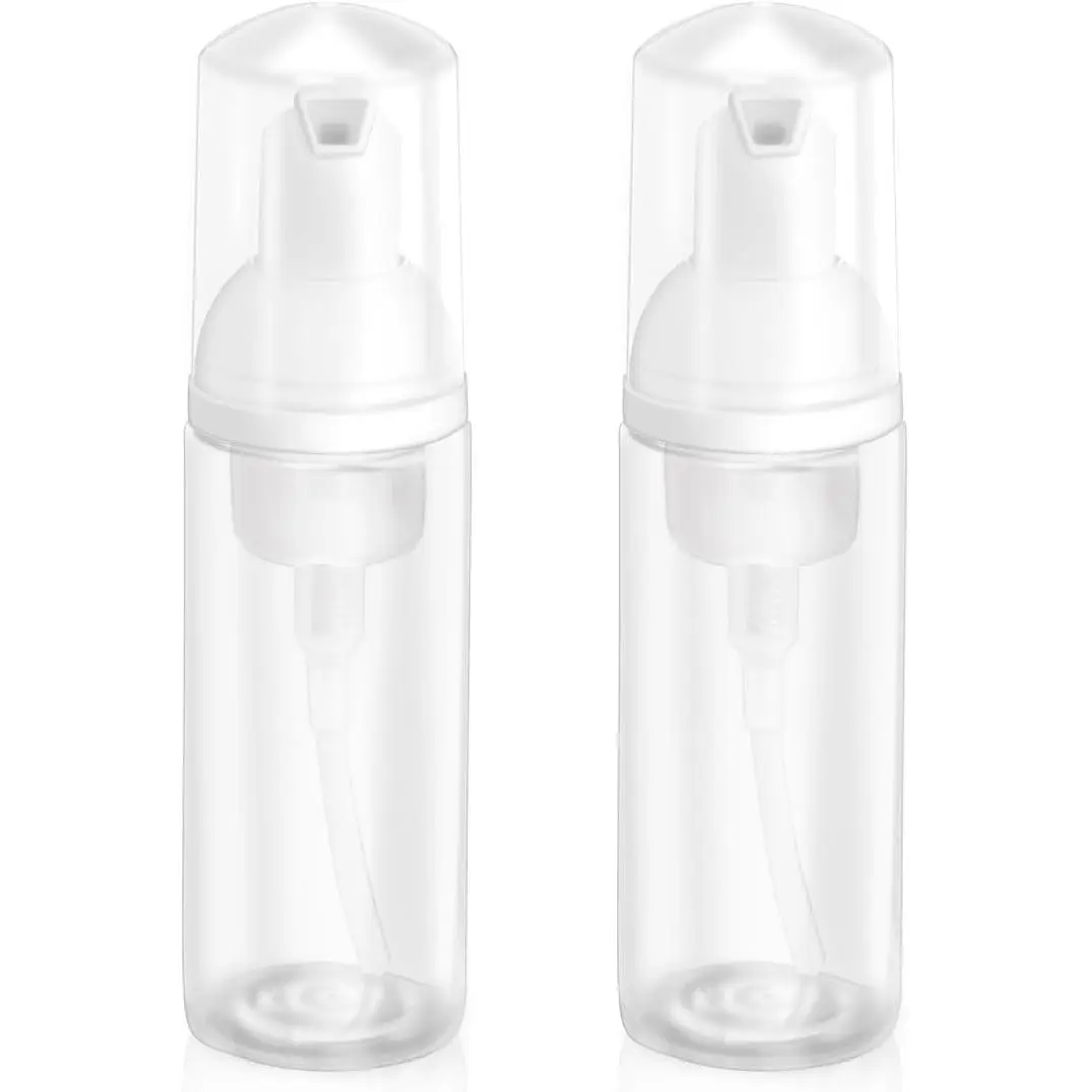[2Pcs Durable Travel Size Foam Dispenser Bottles, 2oz (60ml) Plastic Empty On-The-Go Pump Bottles for Hand Soap, Shampoo (2 Piece Set, Travel Size Stuff)]