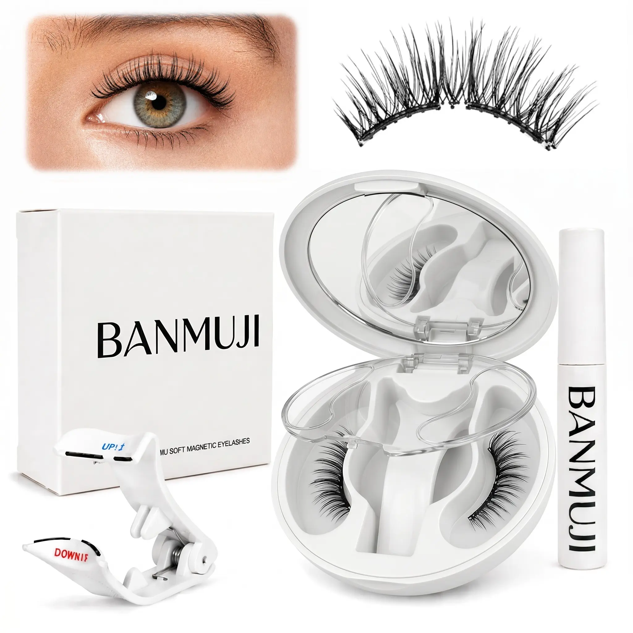 BANMUJI Magnetic Eyelashes with Applicator – Natural Manga Style, Glueless Lashes, No Glue Needed, Reusable Soft Magnetic Lashes Kit, Easy to Apply for Beginners（MJ03）