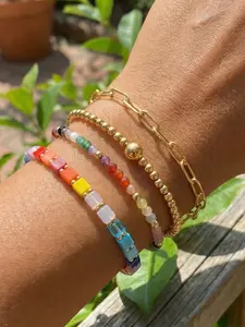 5 Pcs Rainbow Tila Bead Bracelet Set, multi-layer stackable wrist ornaments with metal chains, niche jewelry for women, easy daily matching, easy pouch storage, trendy decor for commutes, outings and delicate presents