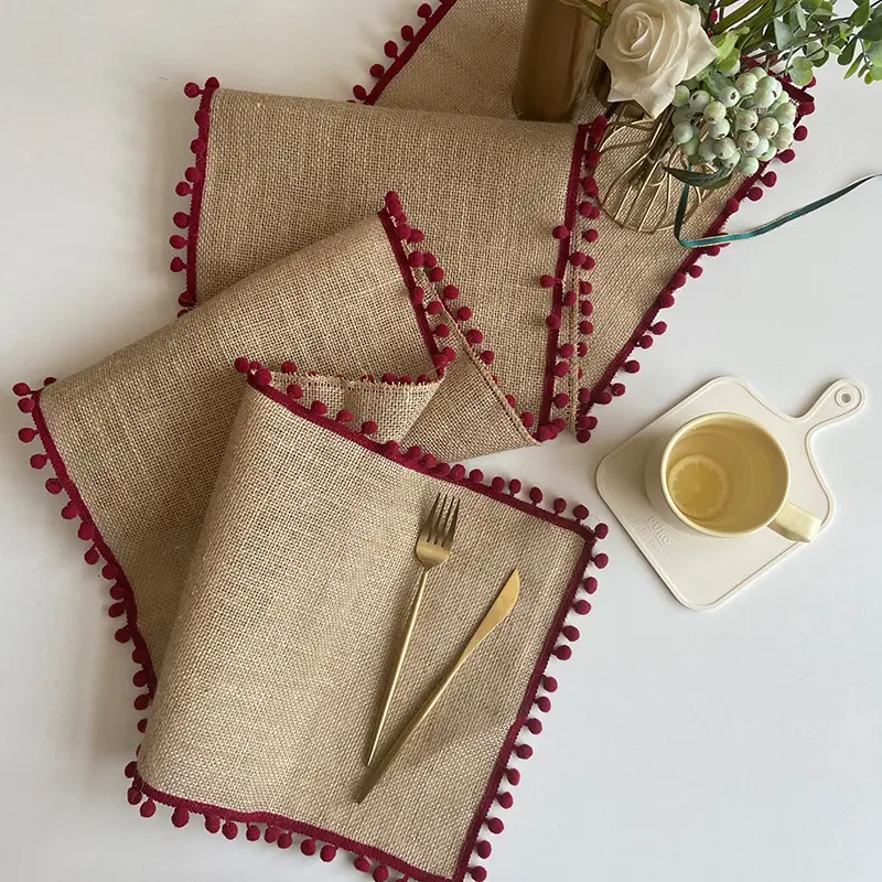 Rustic Burlap Table Runner and Placemat Set, Plain Woven Decorative Linens for Farmhouse Wedding and Holiday Dining, Table Setting, Burlap Fabric, Woven Texture, Ceremony
