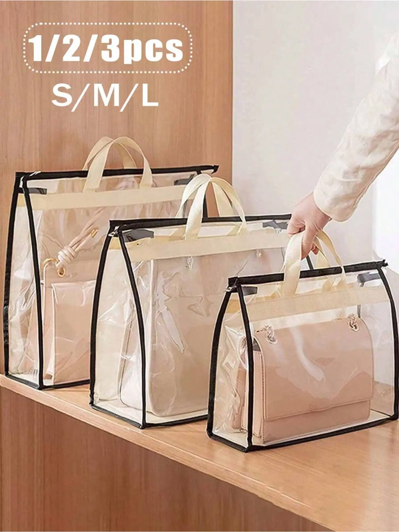 1/2/3 Piece Set (s/m/l) Hanging Handbag and Wallet Organizer, Portable Dustproof Bag, Fashion PVC Storage Bag, Transparent Foldable Wallet Cabinet