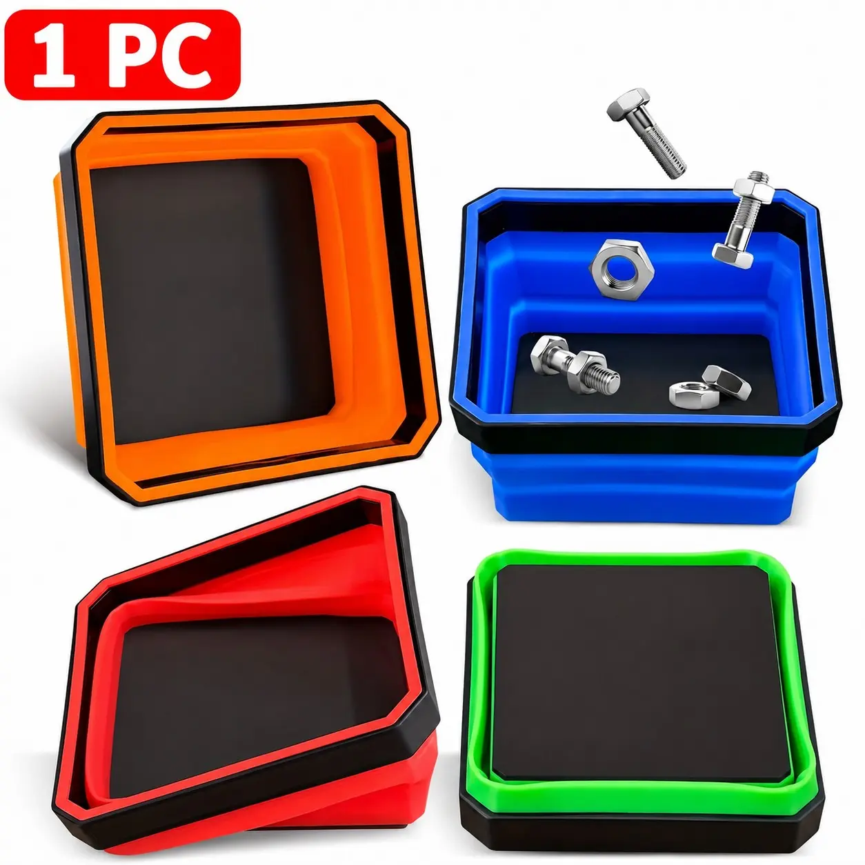 1pc Foldable Magnetic Parts Tray - Silicone Tool Organizer with Strong Magnets for Screws Nuts Bolts, Garage Tool Organizer, Tool Storage Organiser, Collapsible Toolbox Storage Box for Mechanics and DIY Projects Magnetic Wrench Organizer