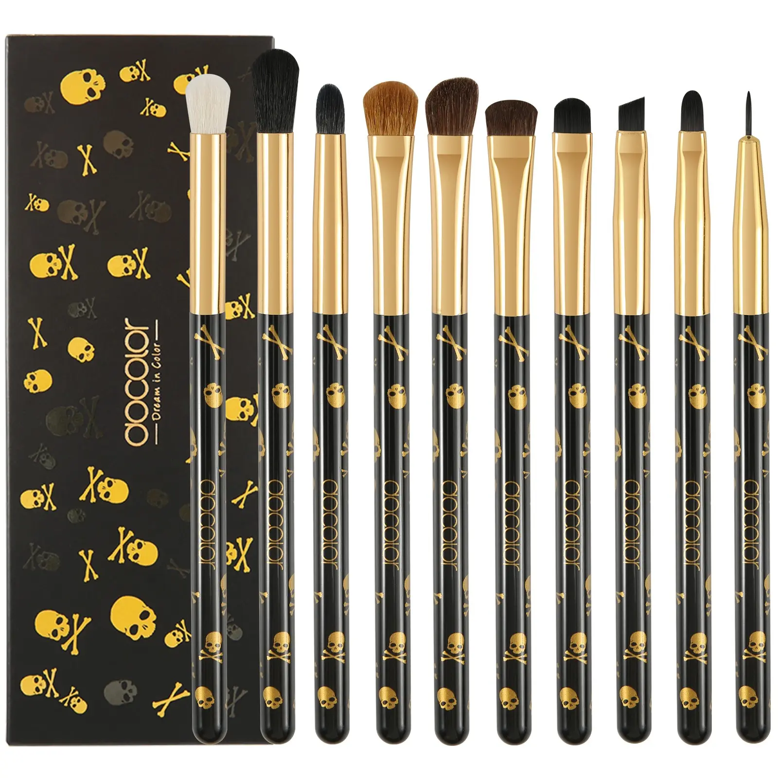 10-Piece Skull Dark Series Brush Makeup Kit, Eye Shadow, Eyeliner, Blending, Lip Brush, Halloween Essential, Beauty Tools, Makeup Brushes