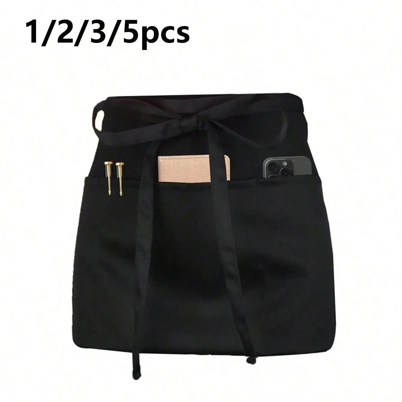 Waist Apron Set, Minimalist, 1-5 Pieces, Ideal for Servers, 3 Pockets, Home Use, Daily Cleaning, Protective Gear, Versatile Kitchen Apron