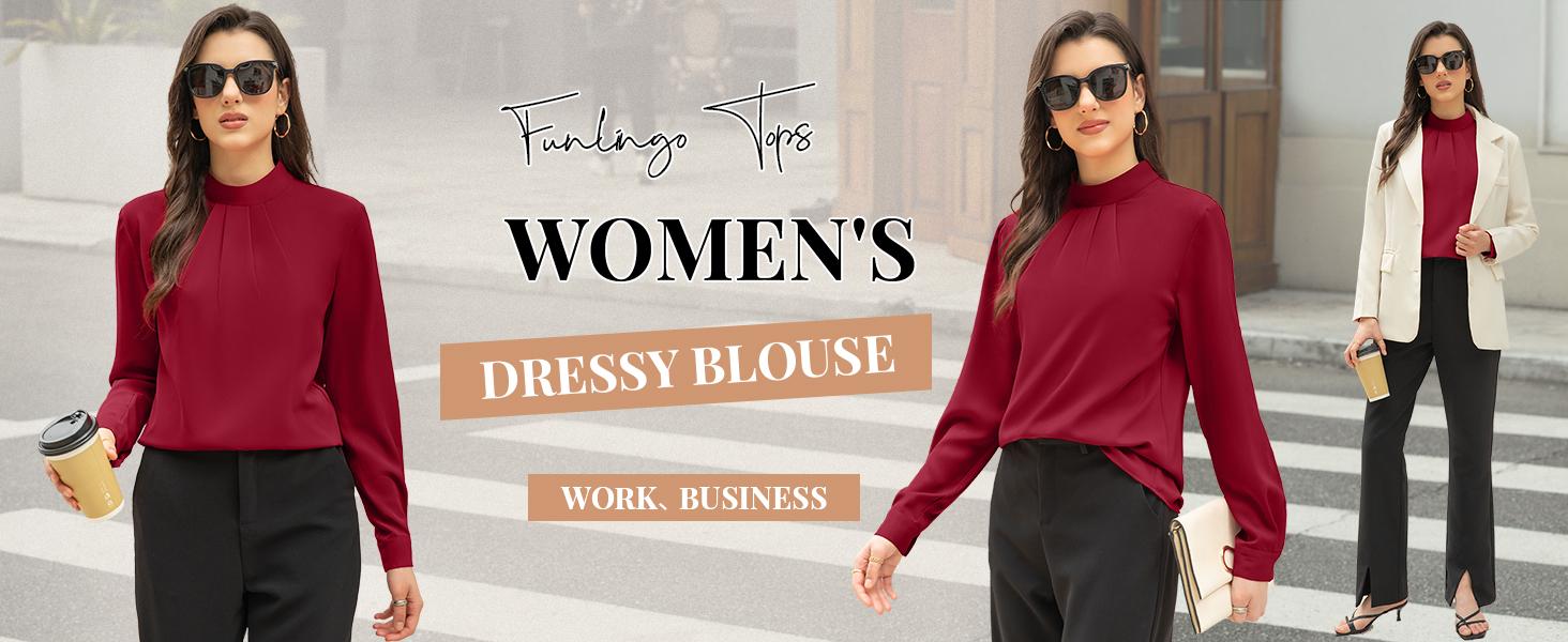 Women's Long Sleeve Chiffon Blouse - Mock Neck, Front Pleated, Fall Trendy Tunic - Soft Fabric, Elegant Design, All Match, Various Occasions, Stand Collar, Multiple Colors plus size fashion #Springfresh