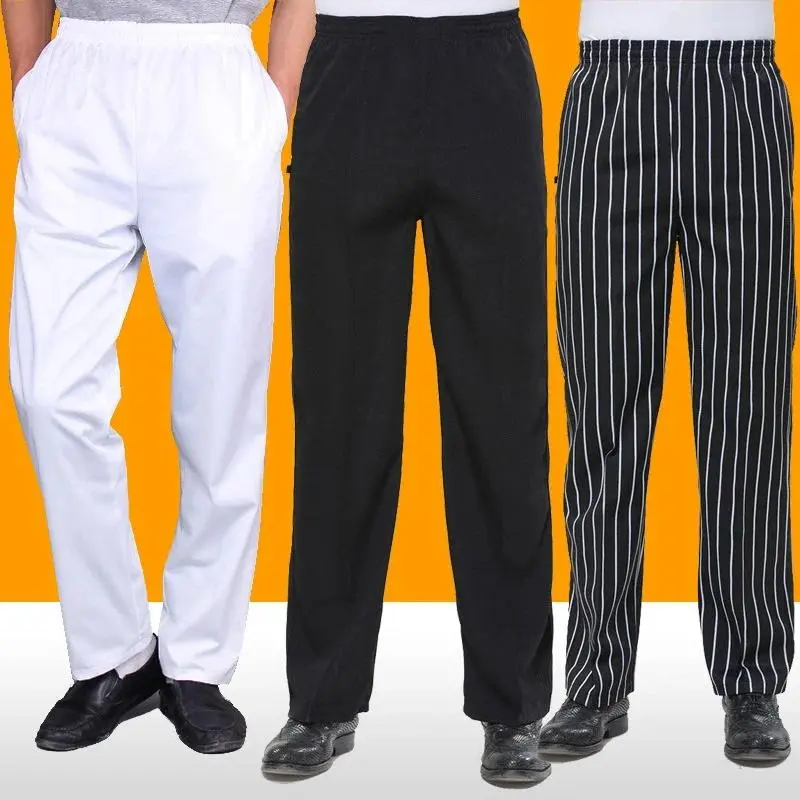 Chef Pants for Men Women Black White Stripes Slim Fit Restaurant Waiter Cook  Uniform Kitchen Trousers