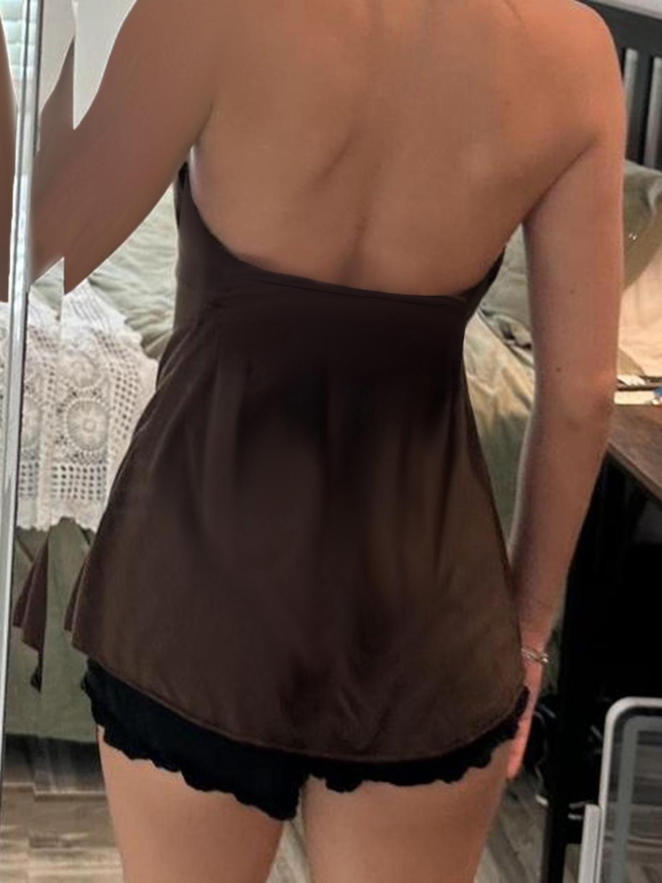 Vintage Halter Top for Women, Sleeveless A-line Tank Tops , Summer Y2K Sweetheart Solid Casual V Neck Backless Tanks, Streetwear Woman Clothing