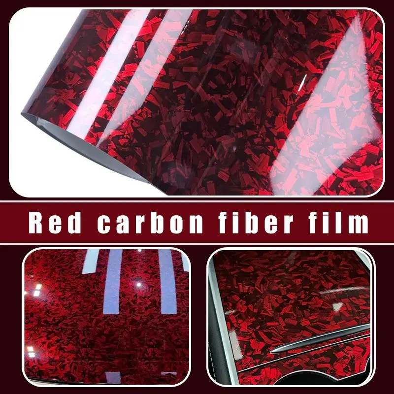 Ultra Glossy PET Red Carbon Vinyl Wrap Film Self Adhesive Car Motorcycle DIY Sticker Decal Car Decals With Air Release
