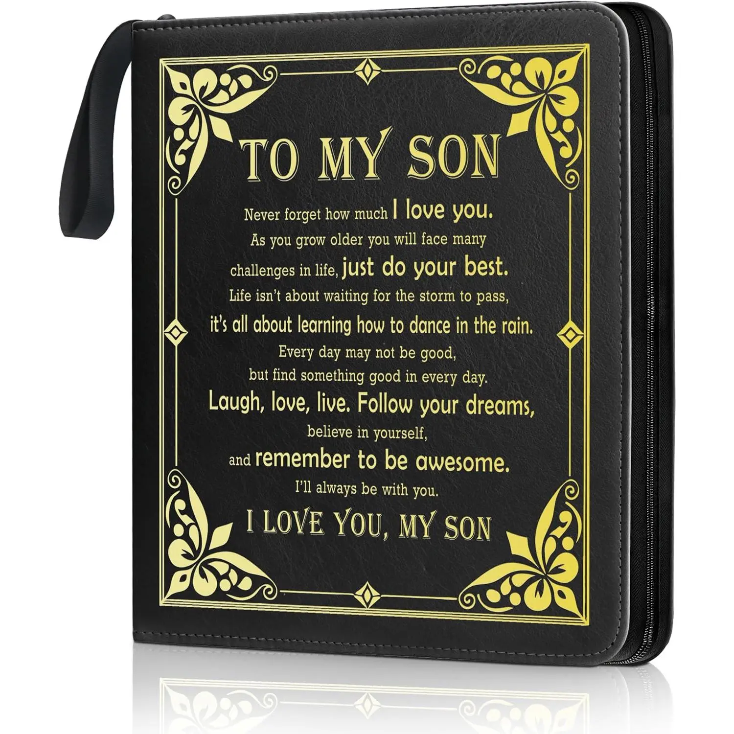 Son Leather Photo Album 4x6 100 Photos, Memory DIY Scrapbook with 25 Sheets and 20 Blank Kraft Sheets, Children's Growth Album Book for Son Kids Birthday Gift Graduation Gift﻿