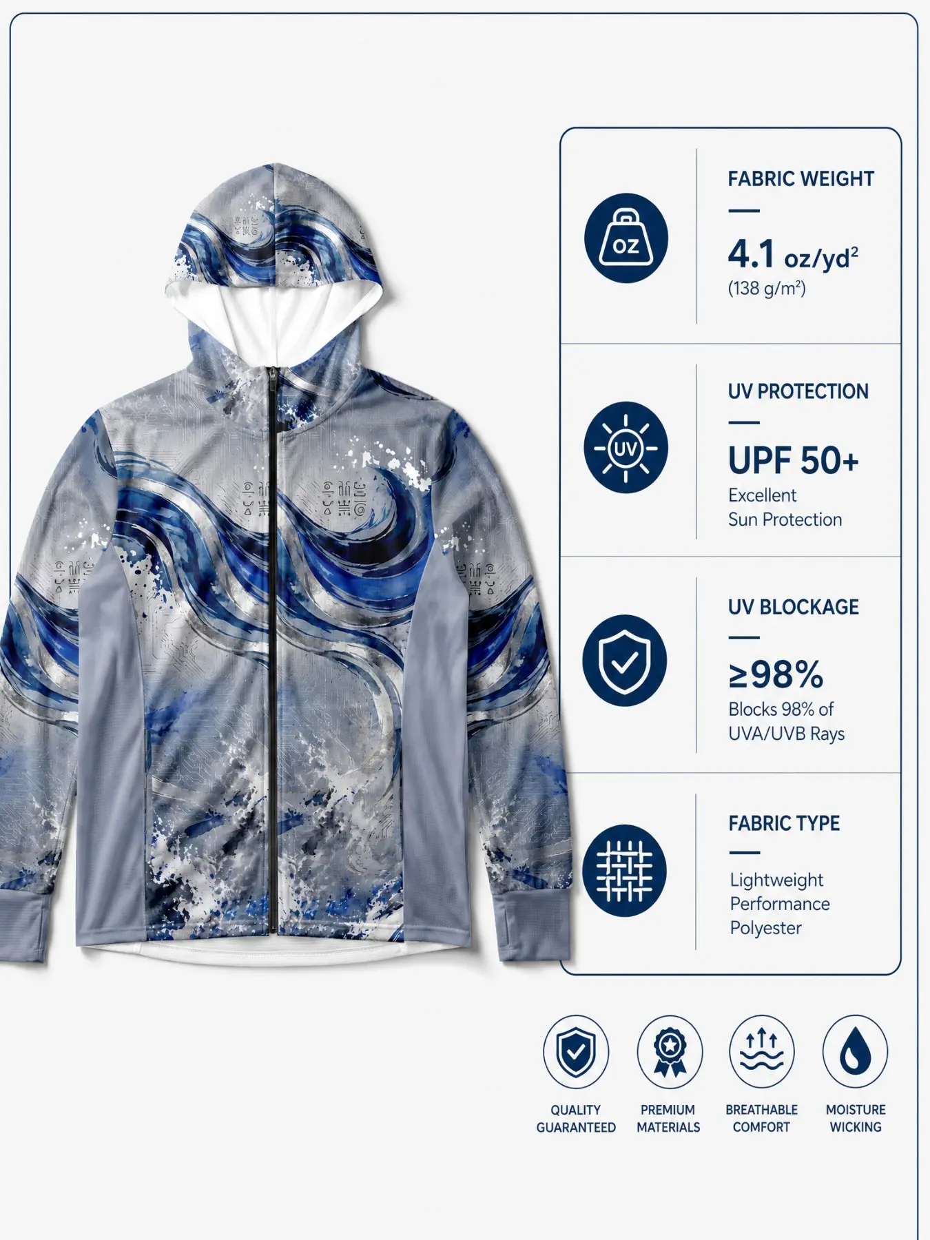 2026 Light Blue Camo Sun Suit, Long Sleeve Quick-Dry Breathable Jacket, Ideal for Deep Sea Fishing, Coastal Hiking, Outdoor Activities