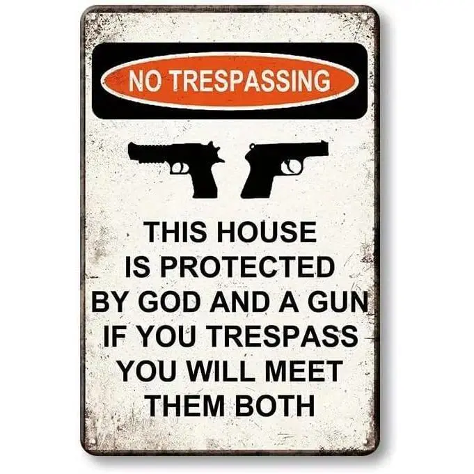 Creative Aluminium Metal Door Sign - "No Trespassing: This Property Is Under the Authority of God and Guns", 8x12 in, for Gardens, Home Decor, Farmhouse Wall Decor
