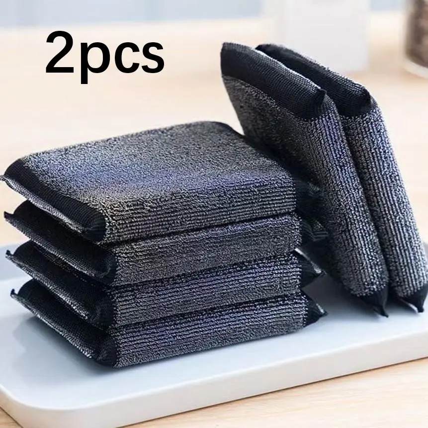 2-piece/set  Stainless Steel Sponge Scrubber, Scrubber and Sponges, Rust & Stain Remover Steel Cleaning Cloth, Kitchen Pot Scouring Pad Alternative to Steel Wool