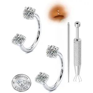 20g Moissanite F136 Implant Grade Titanium Horseshoe Nose Ring for Women Men - Internally Threaded Septum Lip Rings Tragus Helix Piercing Cartilage Earrings G23 Piercing Jewelry D Color VVS1 Clarity