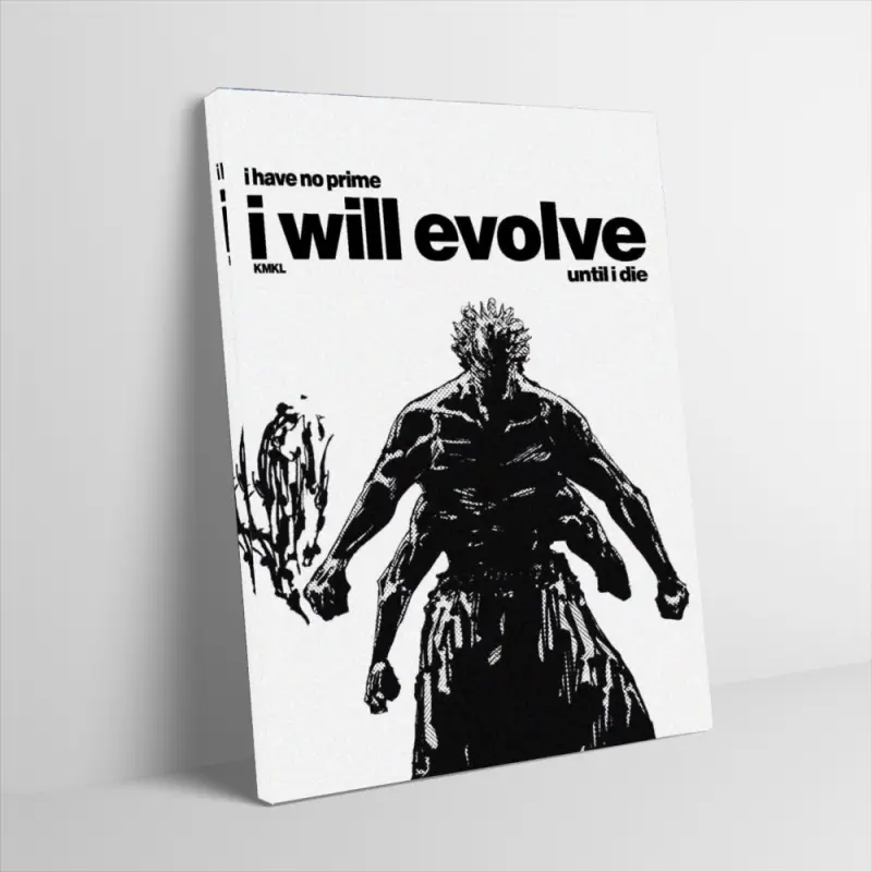 Baki Hanma I Will Evolve Poster Canvas Wall Art Gym Motivational Quote Bodybuilding Art Print Manga Character Wall Decor for Workout Room Home Gym Teen Boys Bedroom Unframed