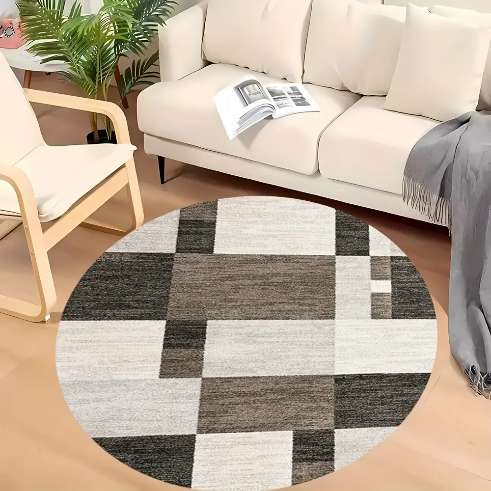 100% Polyester Flannel Lattice Line Design Circular Shape Indoor Area Rug - Wrinkle Resistant, Anti-Shrinkage, Durable, Lightweight, Soft Feel for Bedroom, Living Room Decor