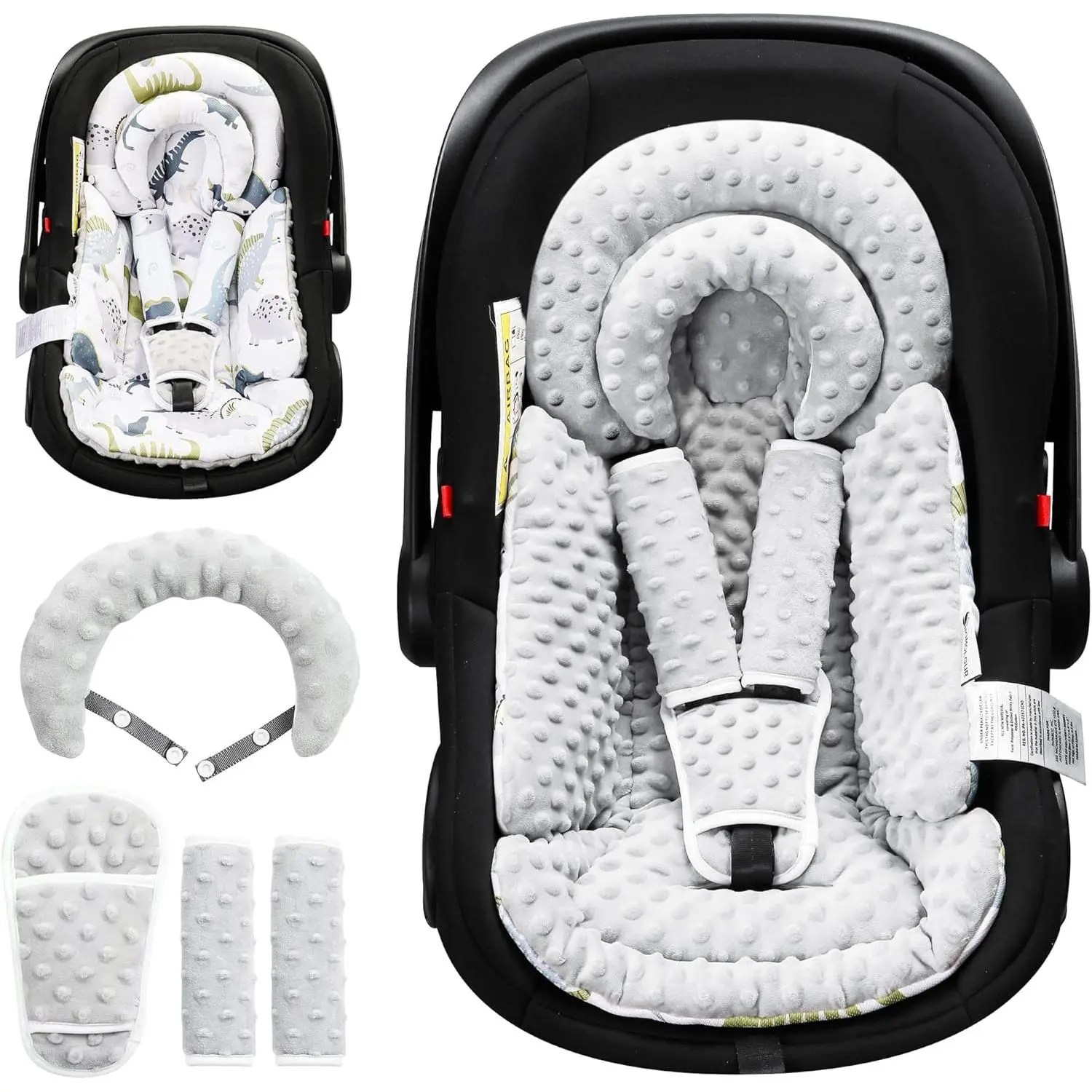 Infant Car Seat Insert with Removable Pad & Neck Support - Reversible Head-Body Support for Baby Preemie Newborns, Stroller - Grey, Prop 65 Safe,sohochic
