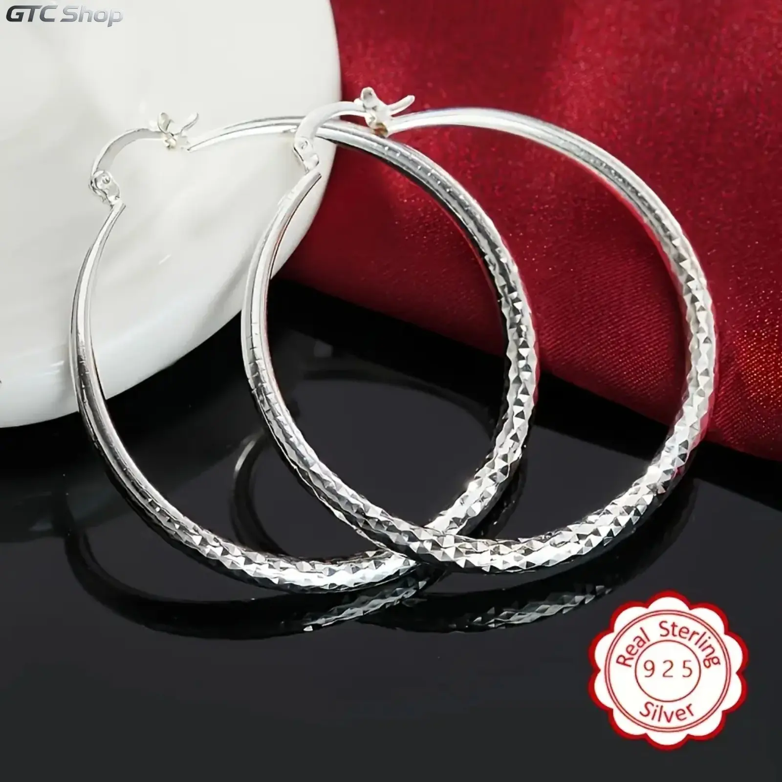 Pair Of 925 Silver Earrings, Suitable For Women, Elegant Large Circle Design, 925 Silver Color, Hypoallergenic Ear Needles, Suitable For Daily And Vacation Wear, Suitable As Valentine's Day Gift
