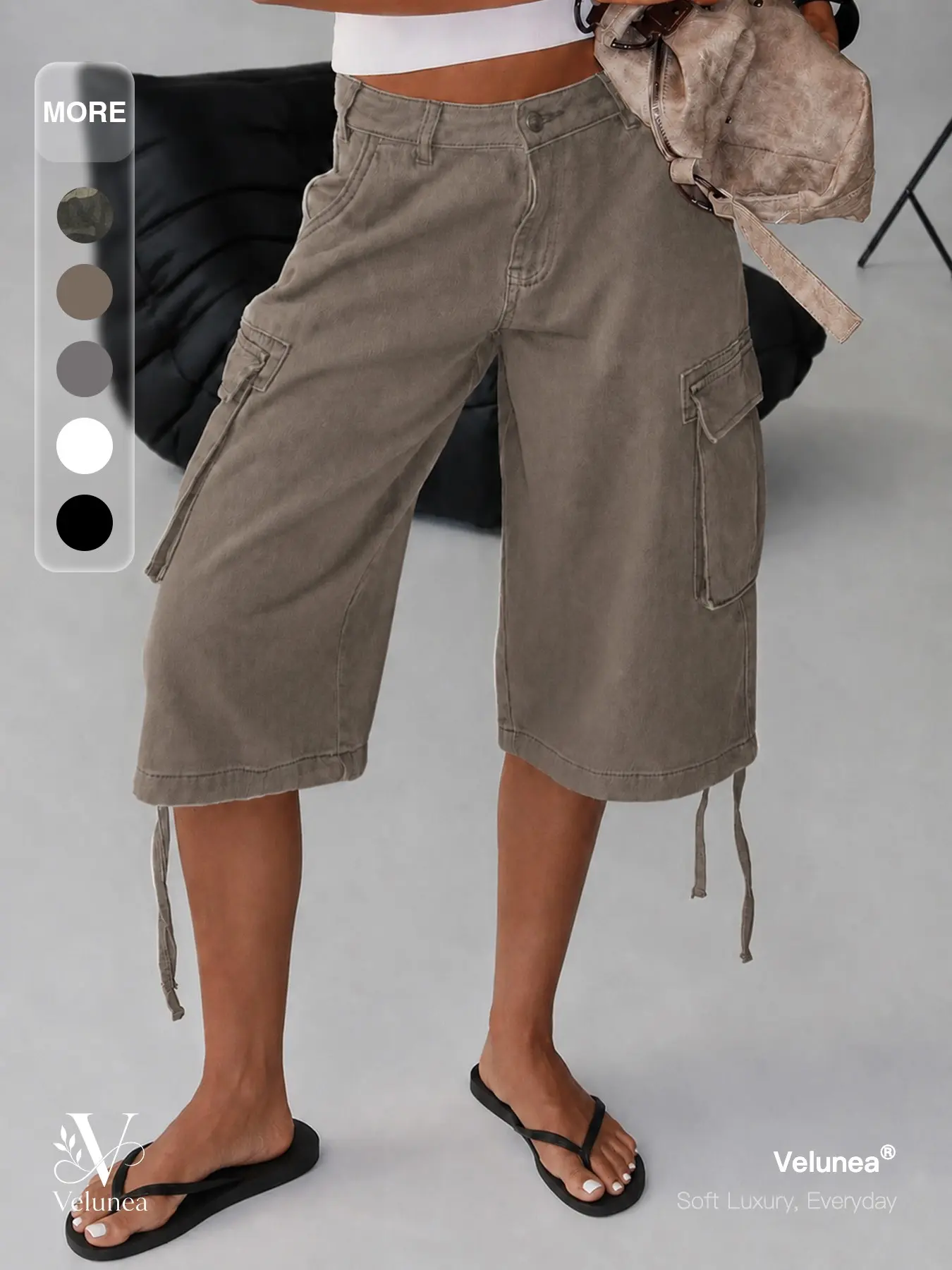 Velunea Women’s Camo Cargo Capri Pants, Baggy Cropped Utility Pants with Multi Pockets, Loose Fit Y2K Streetwear Casual Trousers