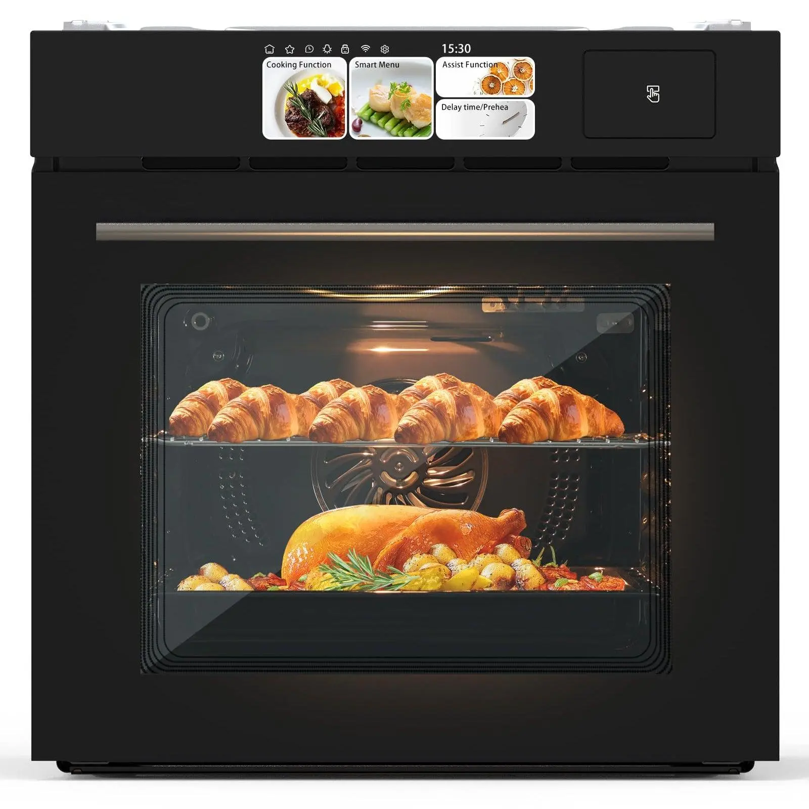 GARVEE24-Inch Single Wall Oven, Built-In Electric Oven | 2.5 Cu.ft with 8 Cooking Modes, 3000W, 240V, Stainless Steel, Colorful Touch Screen, Transparent Window