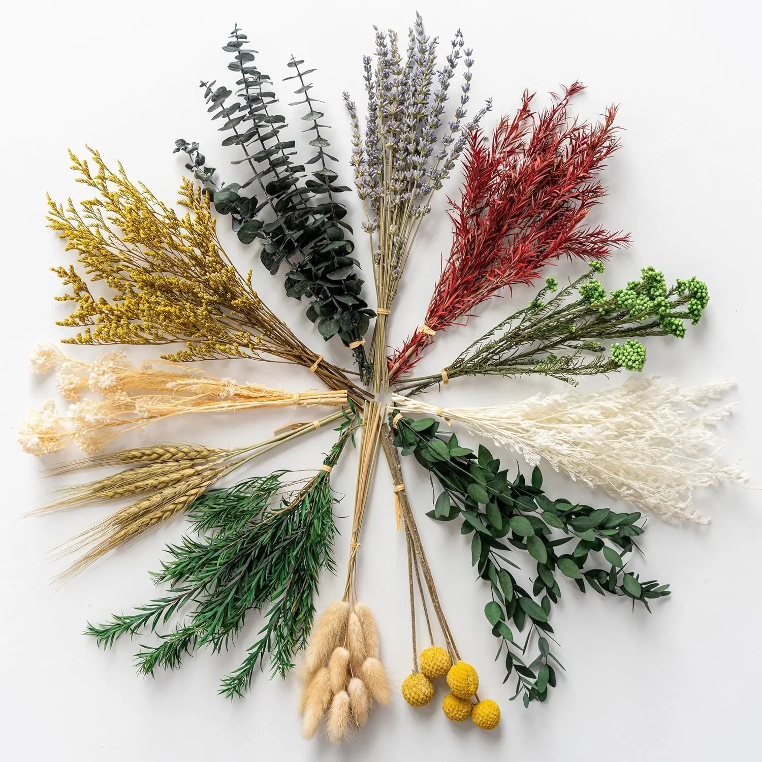12-Piece Handmade Dried Flowers Set with Lavender, Eucalyptus, Wheat, Bunny Tails - Decorative Ornaments for DIY Crafts, Home Vase Decor, Photo Props, Gift Option, Plants