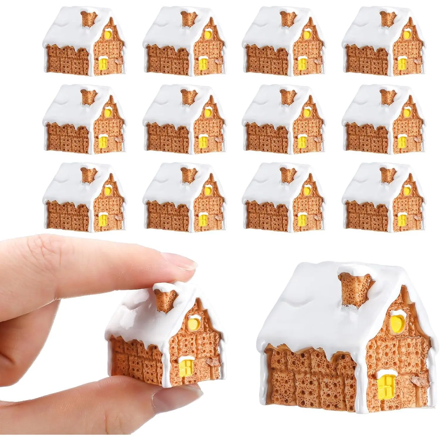 12 count Christmas Village Accessories Mini Gingerbread House Kit Ornaments Village House  Xmas Garden Miniature Kit Mini Gingerbread for Crafts Garden Accessories