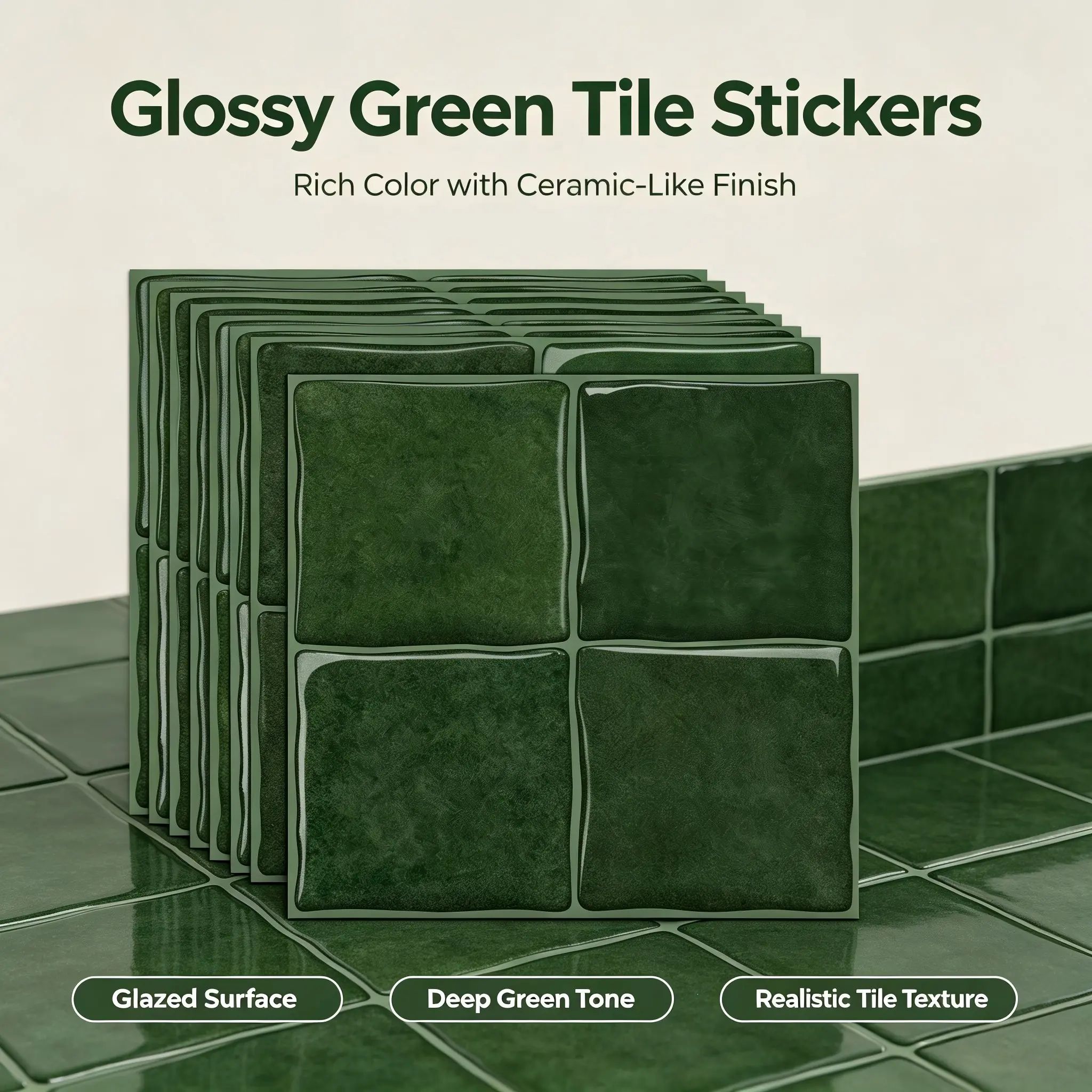 24pcs Self Adhesive Tile Stickers, Glossy Peel and Stick Backsplash Wall Tiles, Waterproof Removable Vinyl Mosaic Wall Decals, Oil Proof Easy Clean Subway Tile Stickers for Kitchen Bathroom Shower Renovation, Renter Friendly No Grout Needed