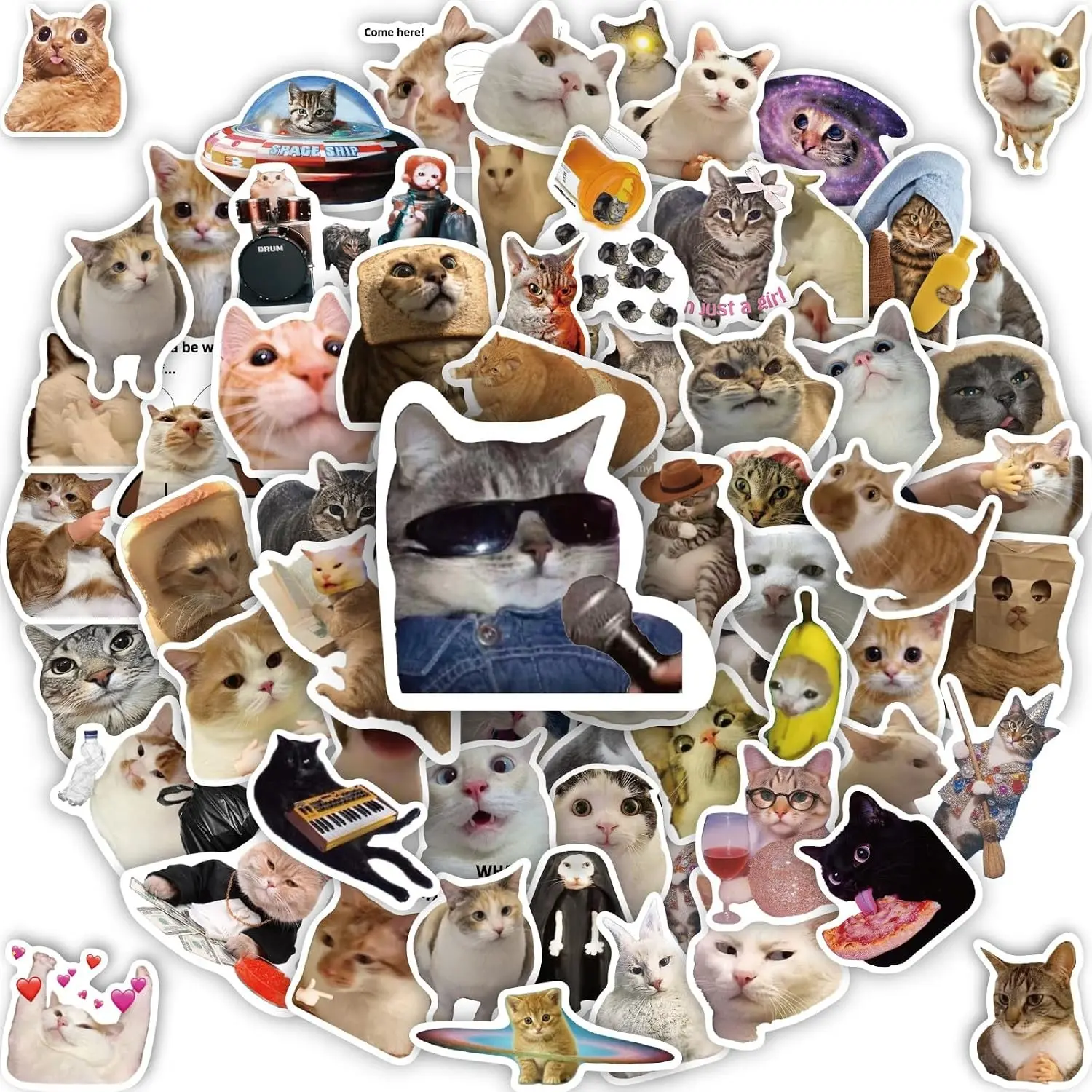 100 Pcs Cat Stickers, Funny Cat Meme Stickers, Cute Kitten Decals for Laptop Water Bottles Phone Guitar Luggage, Waterproof Vinyl Decals for Adults Kids Teens Boys Girls