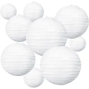 10Pcs White Paper Lanterns Decorative Chinese/Japanese Hanging Round Paper Lanterns Lamp for Birthday, Wedding, Christmas, Bridal, Home Decor, Party Decoration(Size of 4", 6", 8", 10")
