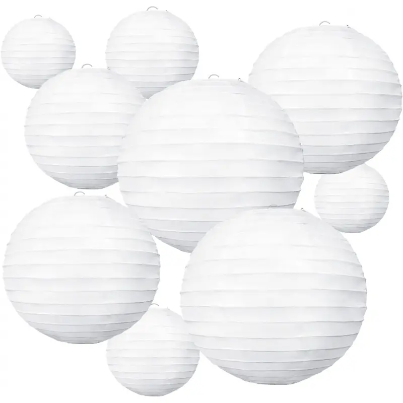10Pcs White Paper Lanterns Decorative Chinese/Japanese Hanging Round Paper Lanterns Lamp for Birthday, Wedding, Christmas, Bridal, Home Decor, Party Decoration(Size of 4", 6", 8", 10")