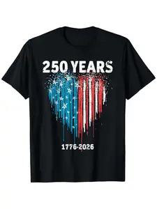 250th Anniversary USA 1776-2026 American Flag T-Shirt for Men & Women - 250 Years of History, Casual Round Neck Short Sleeve Shirt Suitable for 4th of, Historical Commemorative Apparel, PLUS SIZE
