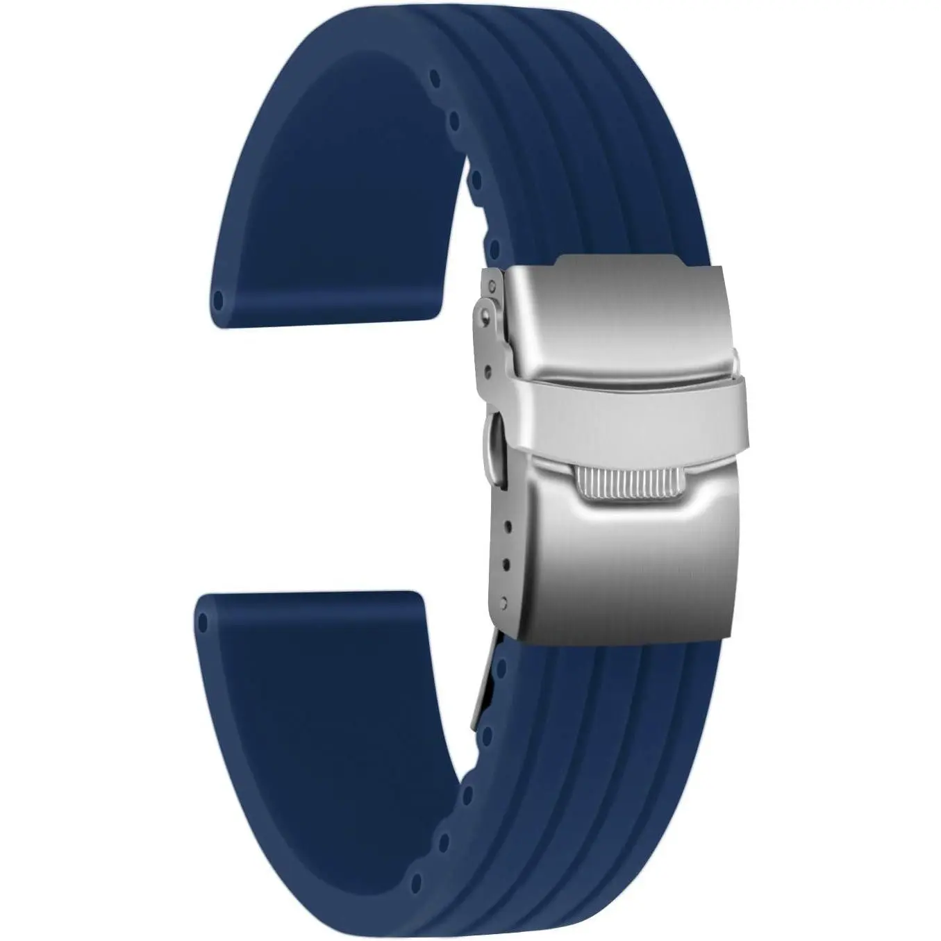 Silicone Watch Strap Replacement Rubber Watch Band Waterproof Stripe Pattern - 16mm, 18mm, 20mm, 22mm, 24mm Watch Bracelet with Stainless Steel Deployment Buckle (20mm, Blue)