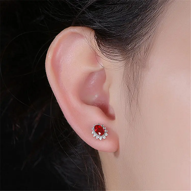 Vintage Western Rhinestone Inlaid Ear Studs, 18K Plated Ruby & Sapphire Earrings for Ladies, Rose Gold Tone Fashion Ear Accessories, Chic Eye-catching Jewelry Suitable for Office Wear, Photoshoots and Weekend Parties