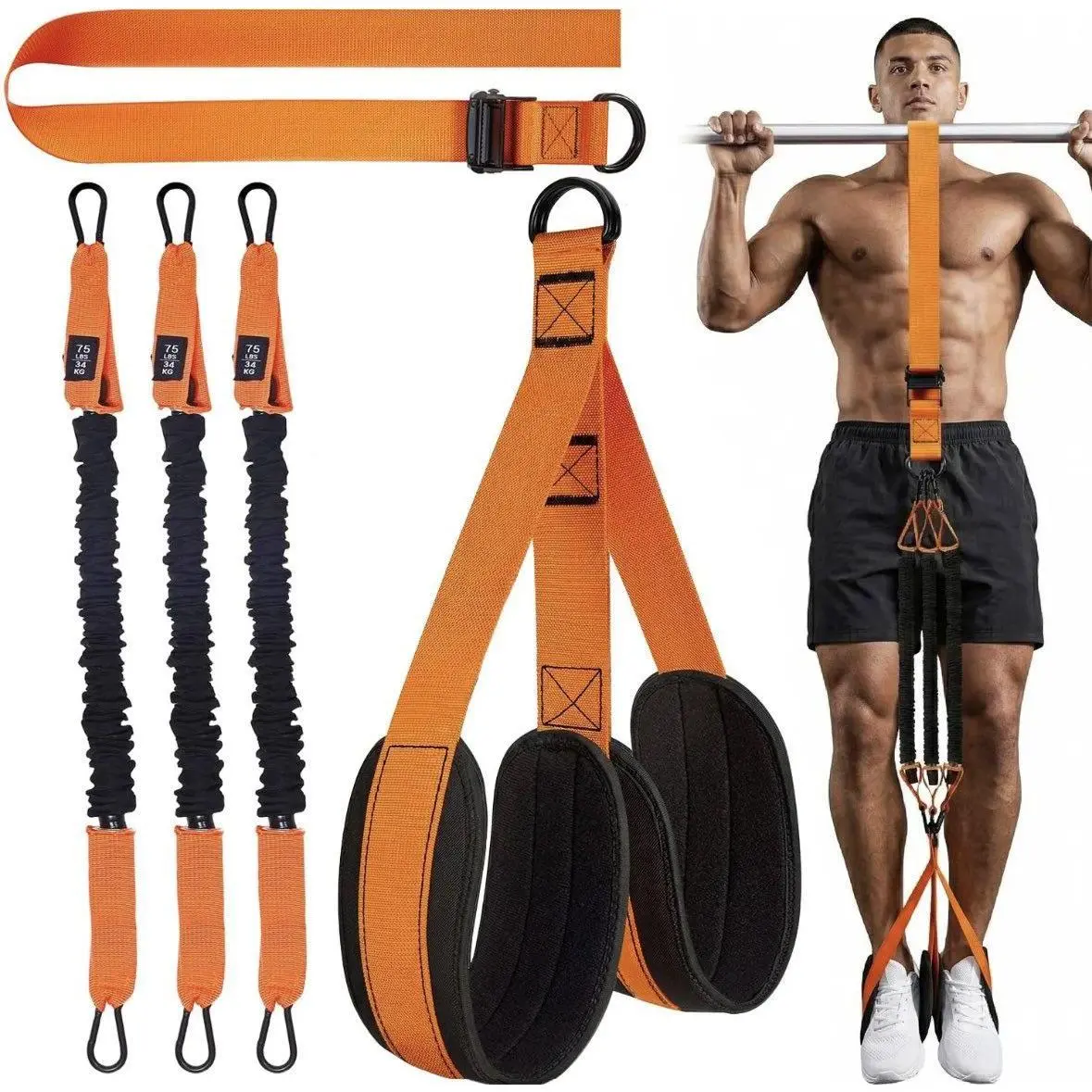 Assisted Pull-Up Resistance Bands Set - Foldable Fabric Fitness Support with 3 Customizable Levels, Adjustable Length System, Latex Tubes, Steel-Buckle Hold, Calisthenics Tools, Home Gym Exercise Equipment, Compact Pouch (Father's Day Gift Option)