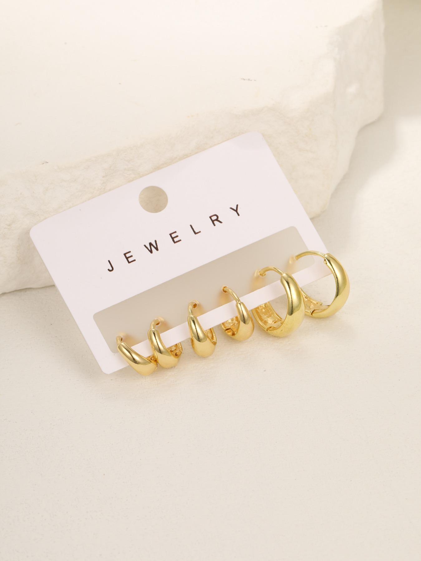 3 Pairs C-shaped Hoop Earrings, Fashionable Elegant Simple Copper Ear Jewelry for Women Men Daily Wear, Casual All-match Simple Chic Accessories