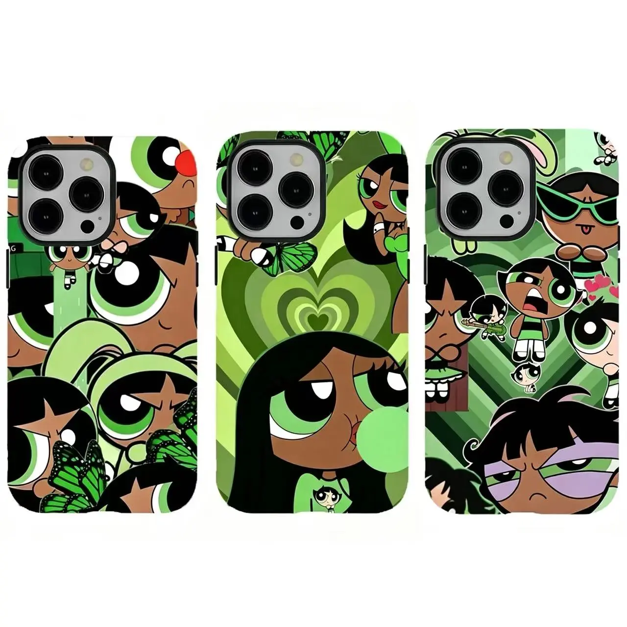 FL-Powerpuff G1rls Buttercup Green Collage Phone Cases,2000s Nostalgia Aesthetic Dual-Layer design durable phone Cover For iPhone 17 Pro Max 16 15 14 13 12 11 8 7 Plus for Samsung S26 Ultra S25 24 23 22 21 Case-girly phone caseslovely stylish gift