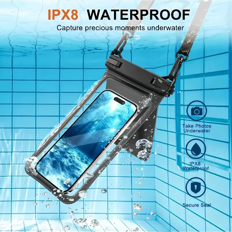 IPX8 Floating Waterproof Phone Pouch With Lanyard Dual Pocket Clear Dry Bag Universal For 7.5 Inch Smartphone Swimming Diving