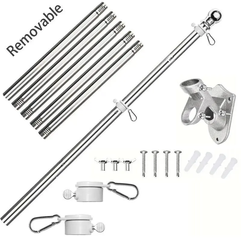 Flagpole Kit for Outdoor House, Outdoor Ready Stainless Steel Wall-Mounted Flagpole with Stand, Flag Ring and Mounting Hardware, 5 Feet, No Flag Included