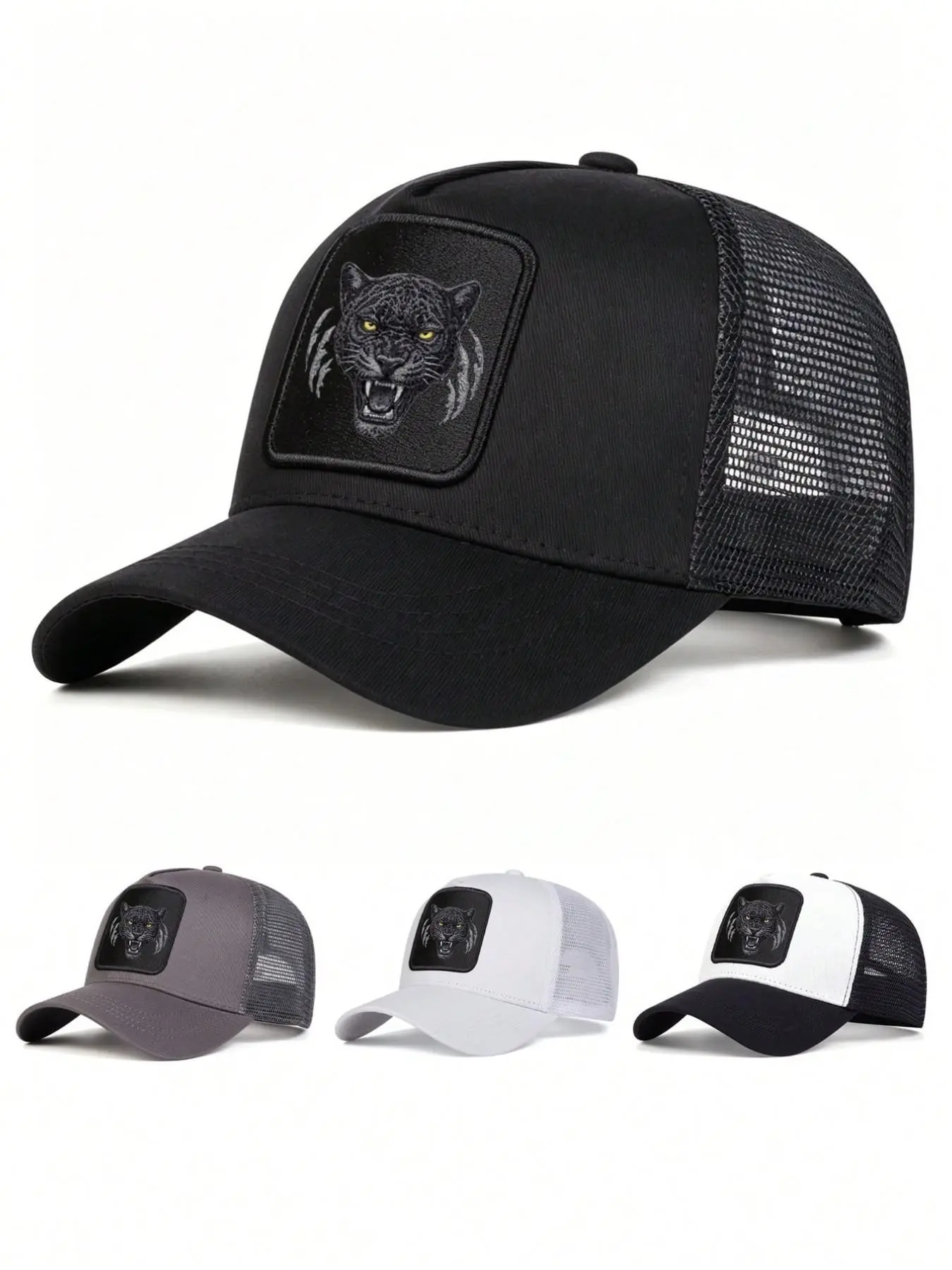 Unisex Panther Embroidered Mesh Truck Hat, Breathable Summer Sunshade Cap, Adjustable Brim, Multiple Colors Available, Baseball Cap Adjustable