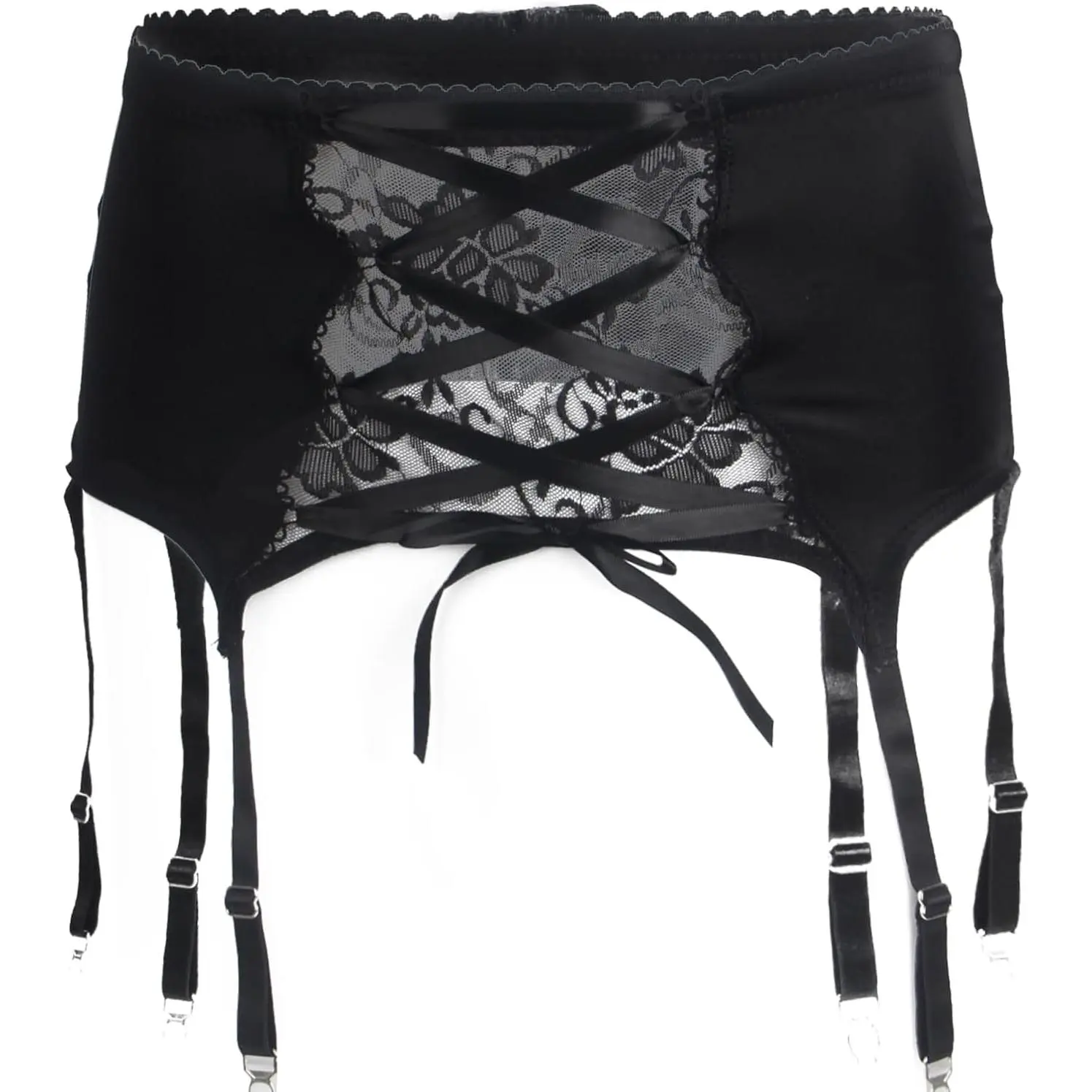 Men’s Sissy Lace Adjustable Garter Belt with 6 Metal Clips to Hold Stockings Sexy Lingerie Accessory for Crossdressing