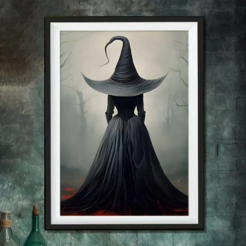 Painting, painting, 1 piece of classic fabric art, depicting a witch silhouette, reusable frameless canvas print, perfect for adding a touch of mystery to your living room and bedroom, an ideal choice for Halloween decorations