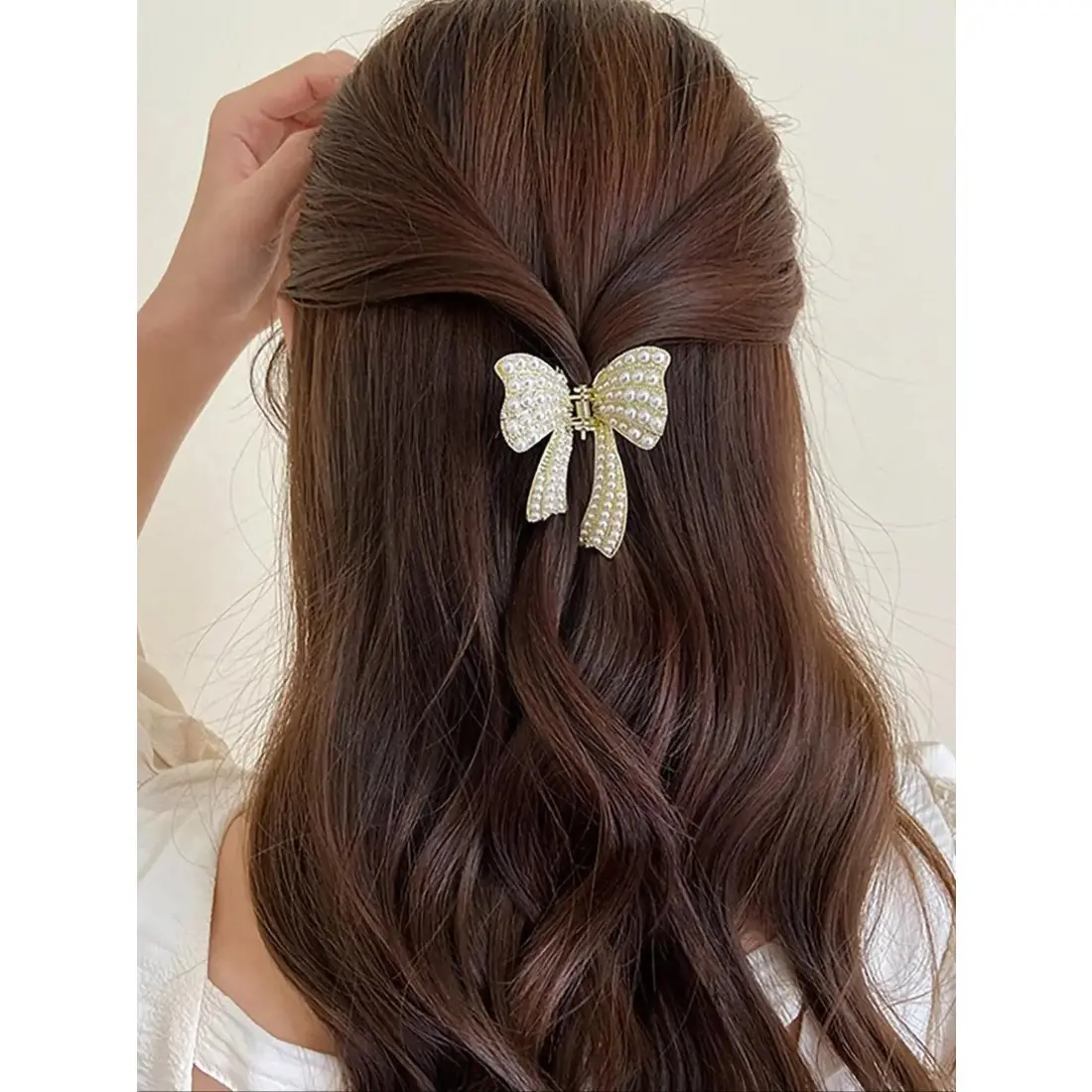 Elegant Faux Pearl Decor & Textured Metal Decor Hair Claw, Bow-shaped Hair Claw, Fashion Butterfly Design Hair Accessories for Women & Girls, Ponytail Claw Clip, Butterfly Clips, Barrettes