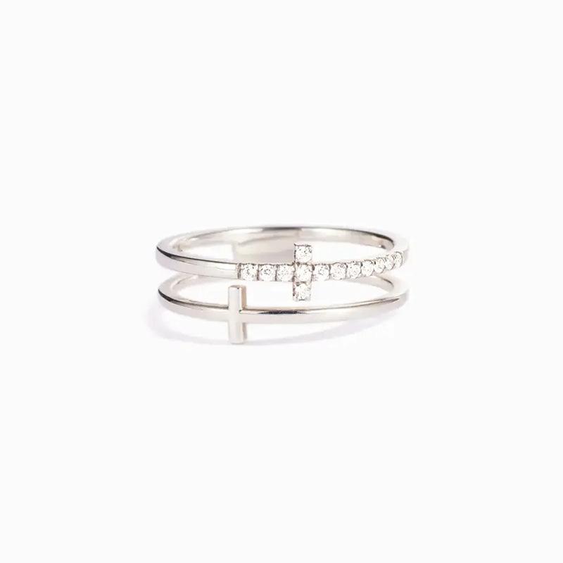Double Layer Cross Ring for Women | Minimalist Ins Style CZ Statement Jewelry