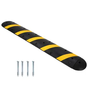 72'' Rubber Speed Bump, 22,000 lbs Capacity Cable Protector Ramp, 2 Channel Modular Traffic Driveway Hump with End Caps for Parking Lot, Warehouse