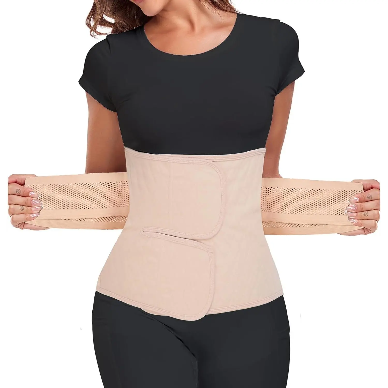 Women's Postpartum Abdominal Compression Belt - Lady's Adjustable Supportive Wrap for C-Section, Post-Surgery & Post-Birth Recovery, Classic Beige, S/M, Abdominal Binder, Adjustable Belt