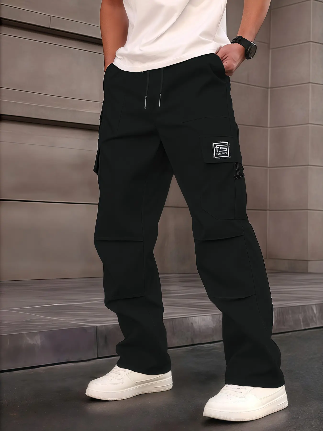 Men's Drawstring Workwear Multi-Pocket Casual Long Pants, Versatile All-Seasons Wear, Daily Use, Weekend Outing, Outdoor Camping