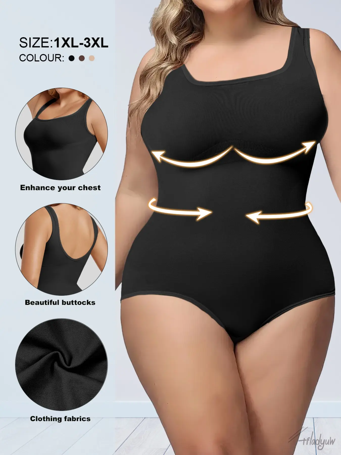 Plus Size Women's Seamless Shapewear, Abdomen Control Garment, Slight Stretch Casual Bodysuit, Y Type, Regular Length, All Seasons, Plain Surface