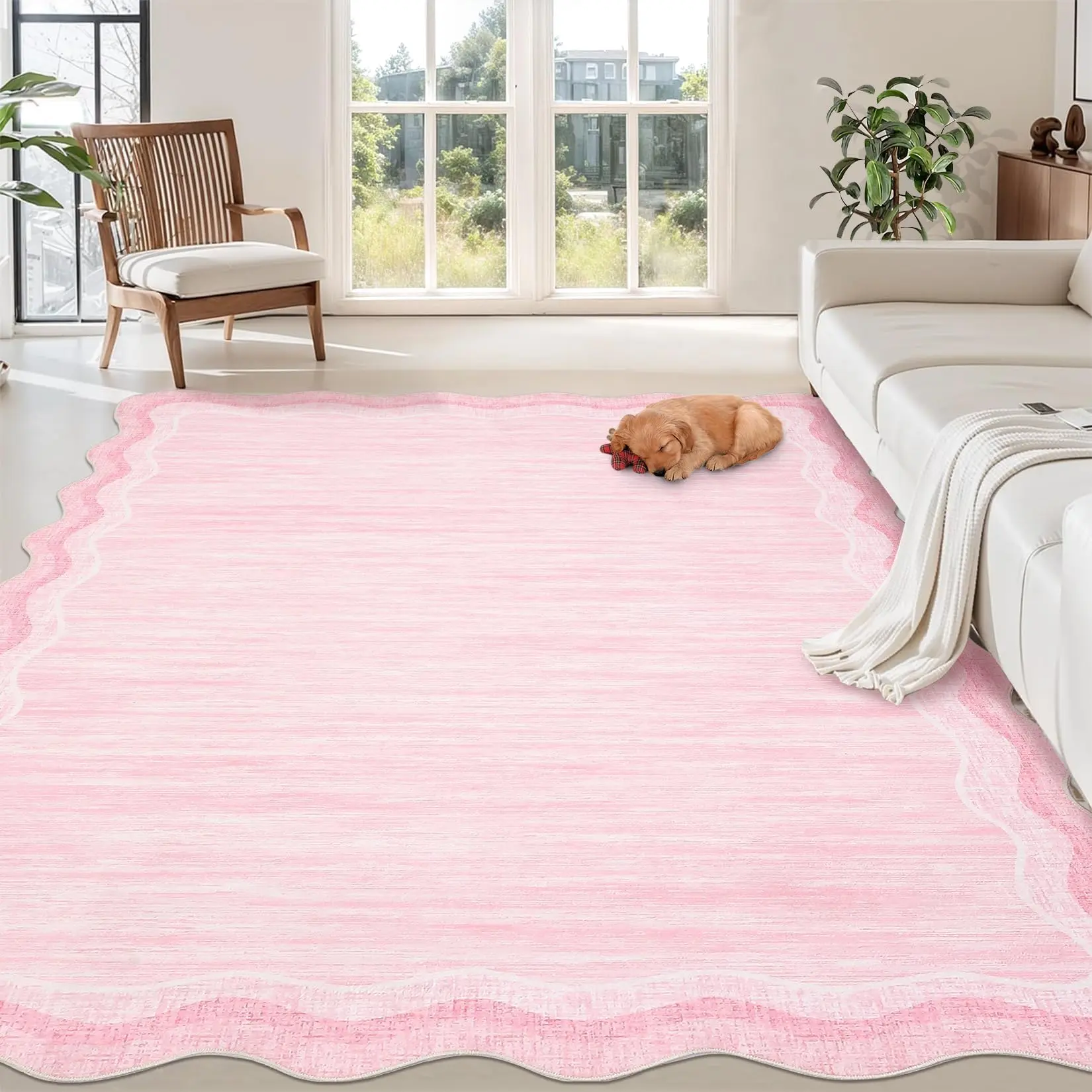 GARVEE Scalloped Area Rug 5x7 Washable Rugs for Living Room