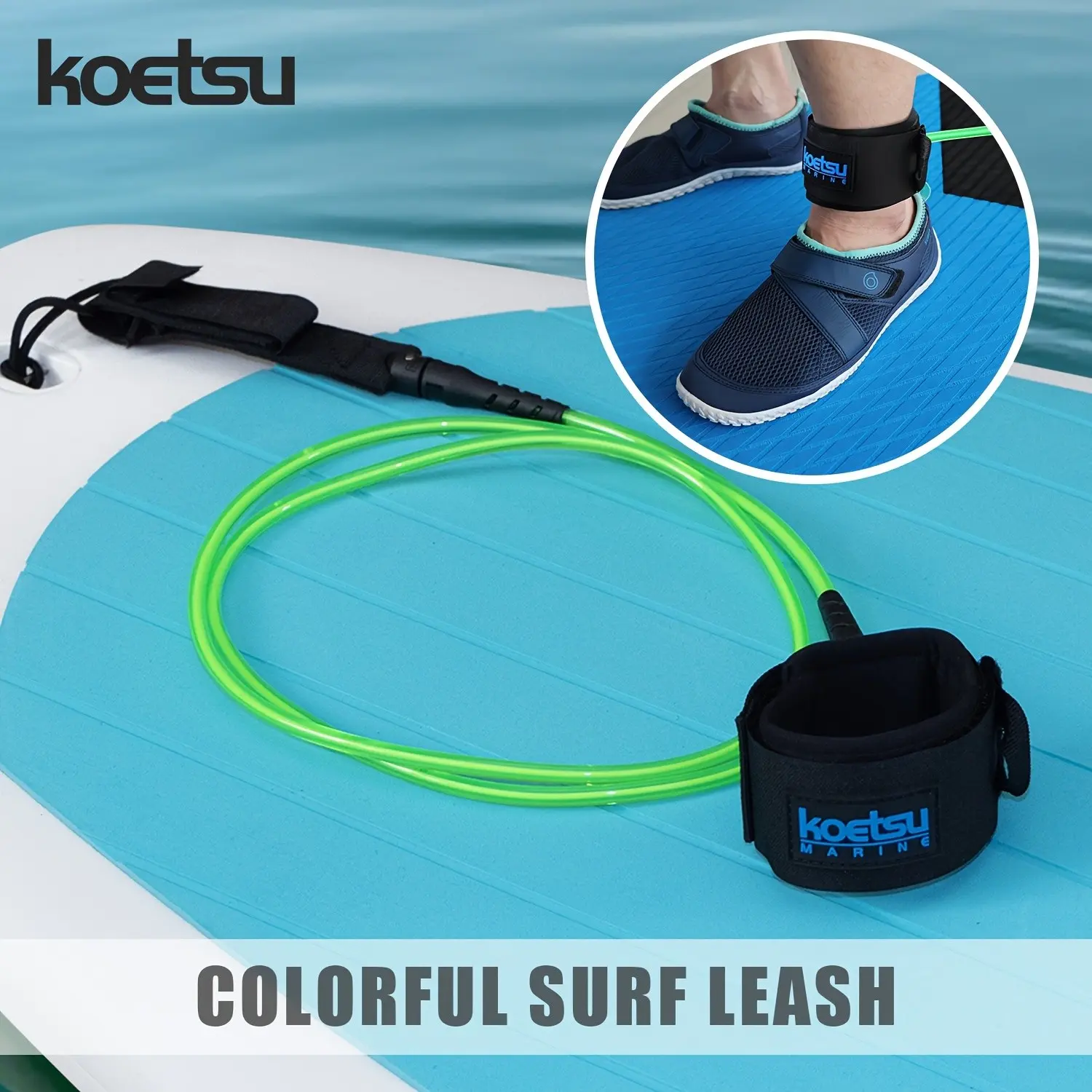 Koetsu Surfboard Leash, 7mm/0.28in Tpu High-Strength Non-Stretch, 6-10ft Options, Four Colors, Professional Surfing Essential
